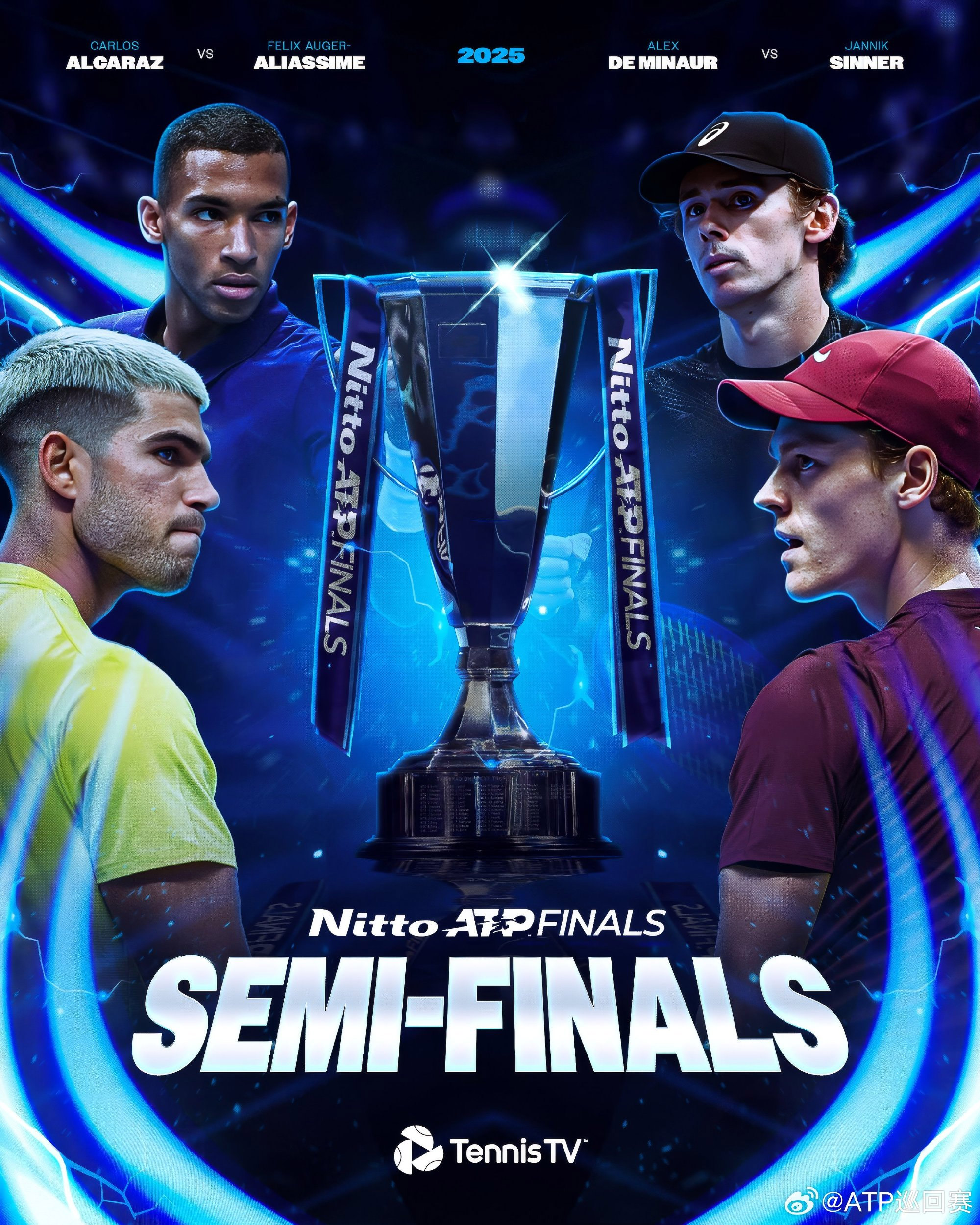ATP总决赛四强对阵出炉 阿尔卡拉斯与辛纳能否会师？